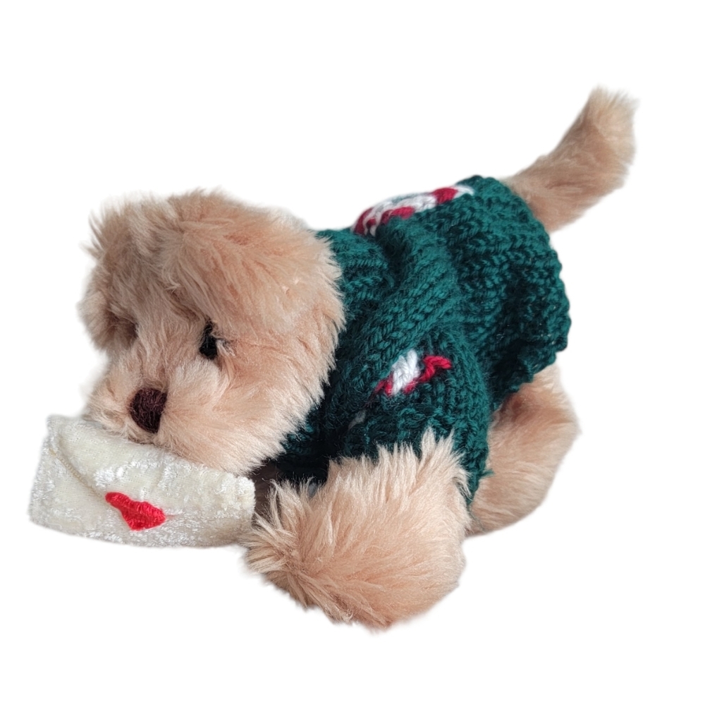 Vintage 90's Berkeley Christmas Holiday Furry Dog With Love Letter Toy Plush